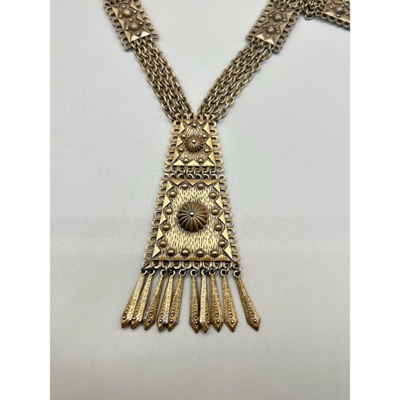 Vintage Etruscan Revival Necklace Multi Chain Fringe Tassel Antiqued Gold Tone - Picture 6 of 11